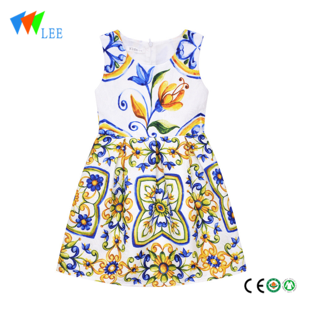 summer shortless girls children latest fashion ruffle flower printds dress designs