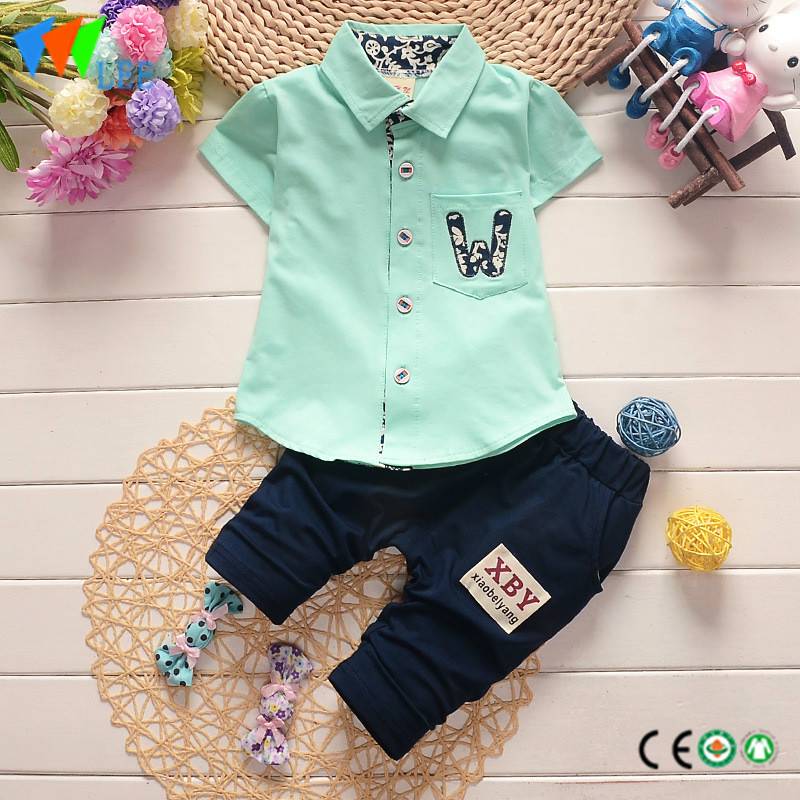 комплекти летни дрехи 100% памук бебета костюм бебешки детски момчешки печатни W с джоб