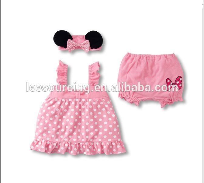 Cartoon polka dot baby girl ruffle dress with bloomer outfits clothes sets