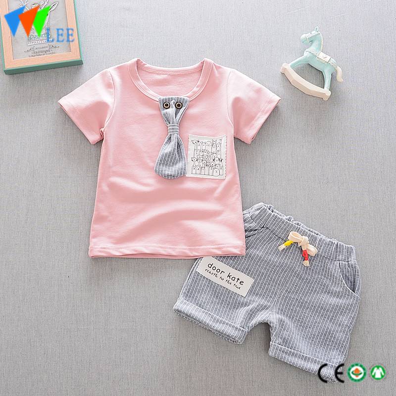 100%cotton baby boy clothes set summer short sleeve and shorts with tie