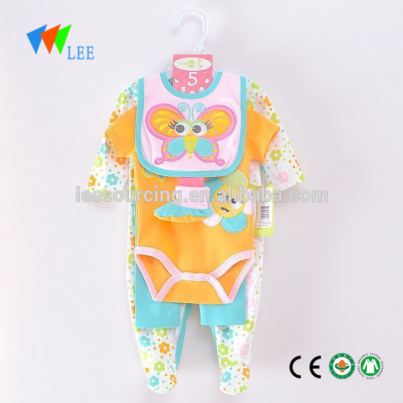 Wholesale Baby Wears 100%cotton Footed One- Piece bodysuit 5 piece set baby romper set Baby Layette