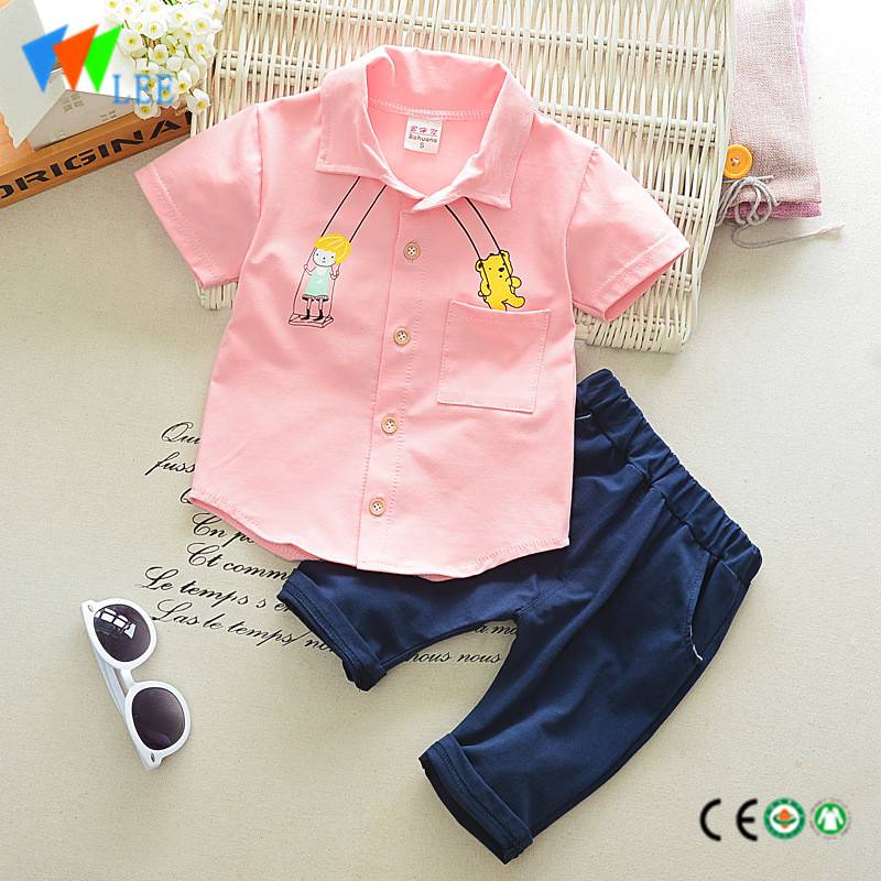 100%cotton wholesale baby kids clothing sets polo shirt emproidered boy and bear