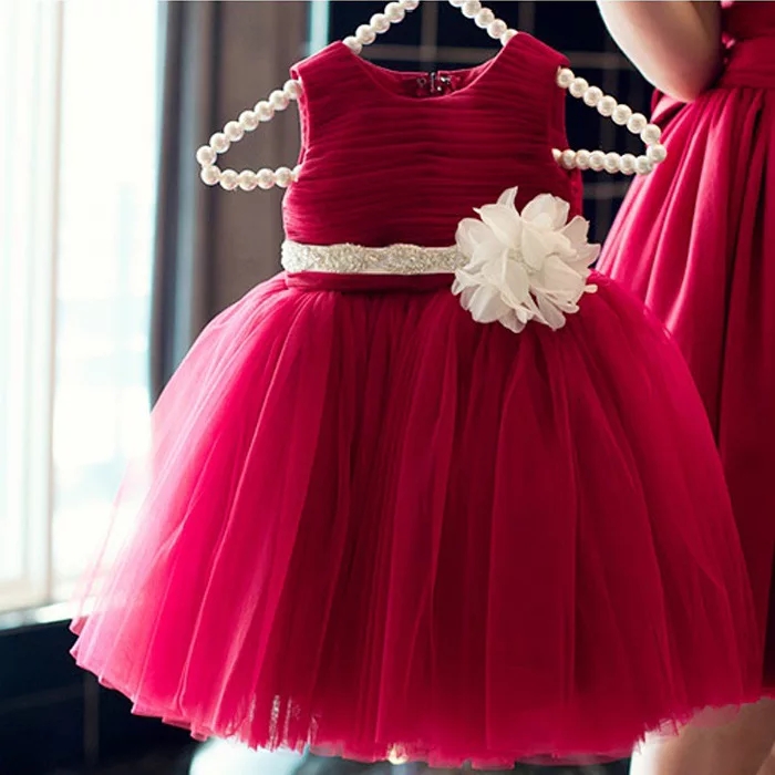 Frocks Designs Customized Waterproof Red Baby Girls Dress