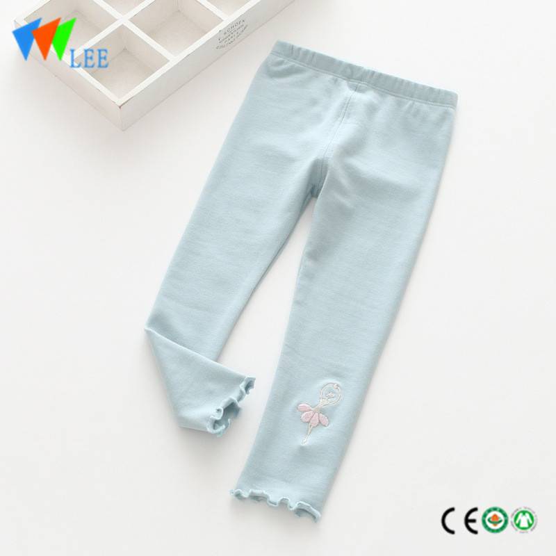 100% cotton baby girl leggings wholesale pure-color embroidered dancing girl fancy
