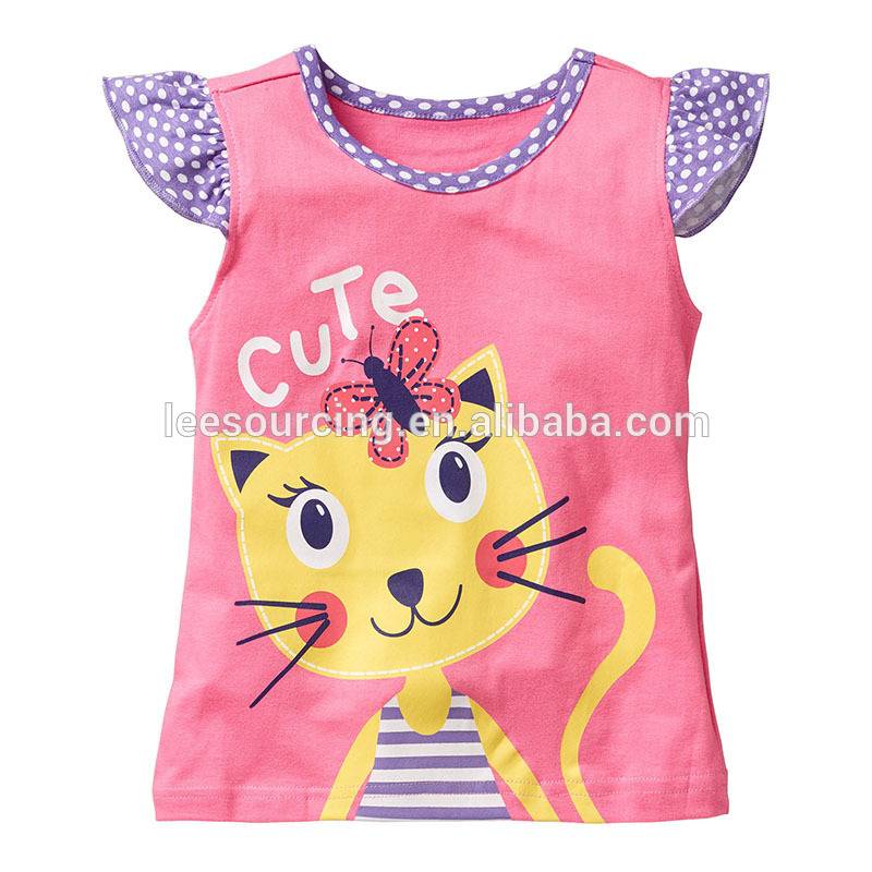 New design baby girl cotton t shirt children wear ruffle sleeve t shirt kids printing wholesale