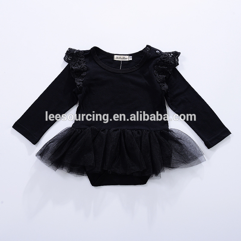 Yeni tasarım yaz siyah kız bebek bodysuit pamuk dantel tutu romper