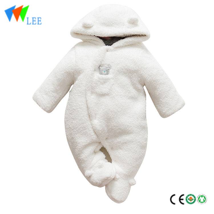 winter white long sleeve baby romper wholesale baby clothes embroidered bear