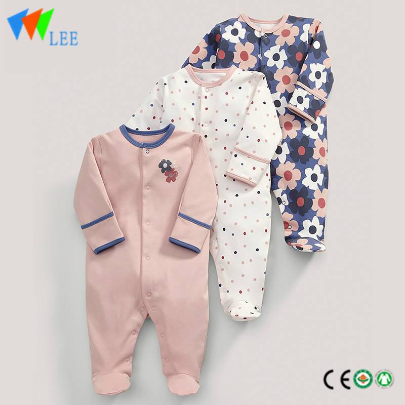 100% cotton O/neck baby long sleeve romper high quality with feet