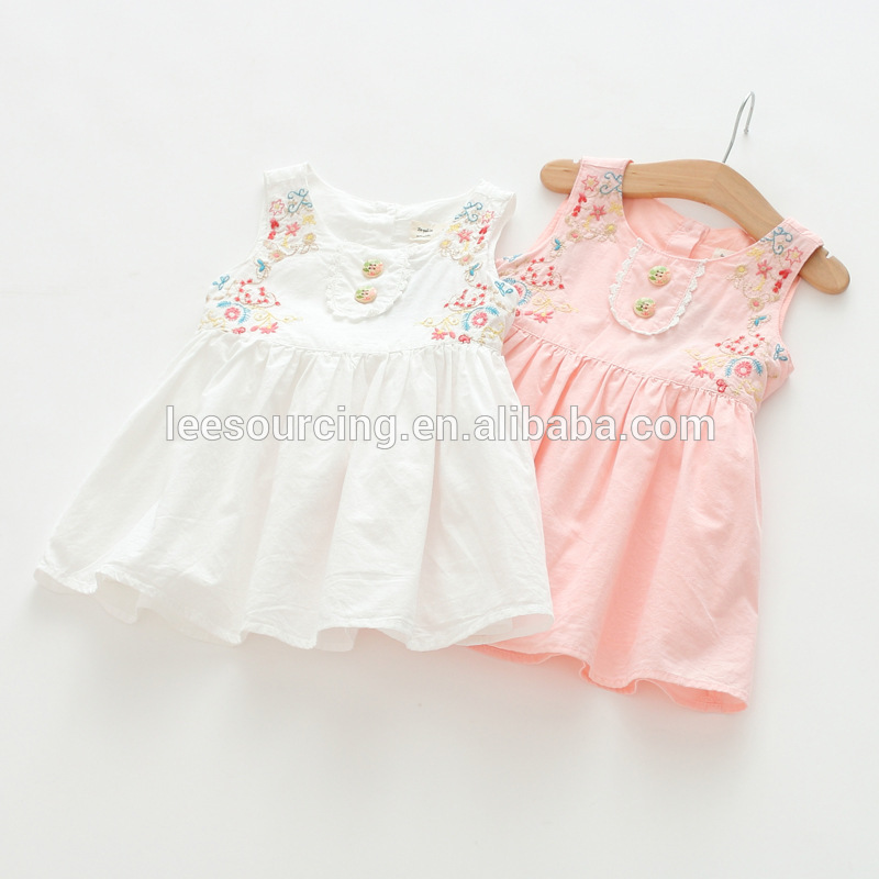Solid color embroidery sleeveless girls summer dresses
