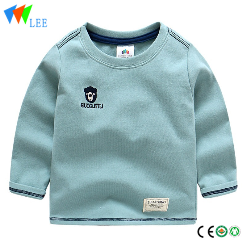 100% cotton kids boys t-shirt long sleeve round collar embroidered cute lovely