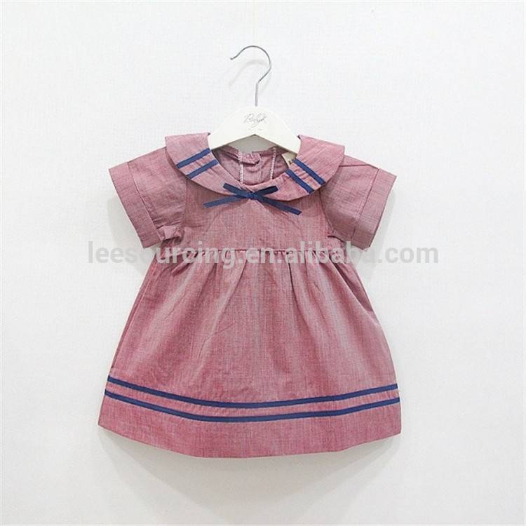 Nyeste baby pige sommer bomuld striber preppy stil børn casual kjole