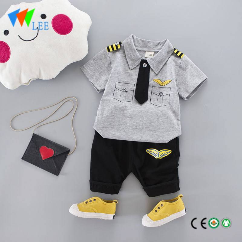 Wholesale Price Girls Bell Bottomed Pants - 100%cotton baby boy clothes set summer short sleeve and shorts uniform – LeeSourcing
