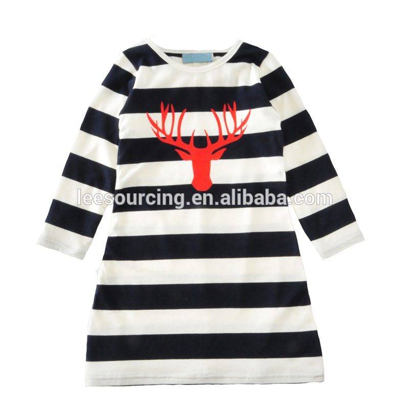 Kinder Mädchen Neue Ankunfts-Frühlings-Mode Deer Printed Schwarzweiß-A Line-Hemd-Kleid
