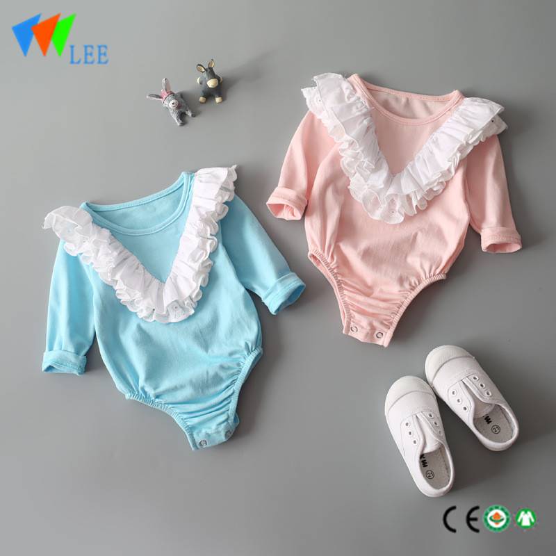 wholesale 100% cotton baby girl long sleeve baby romper with lace