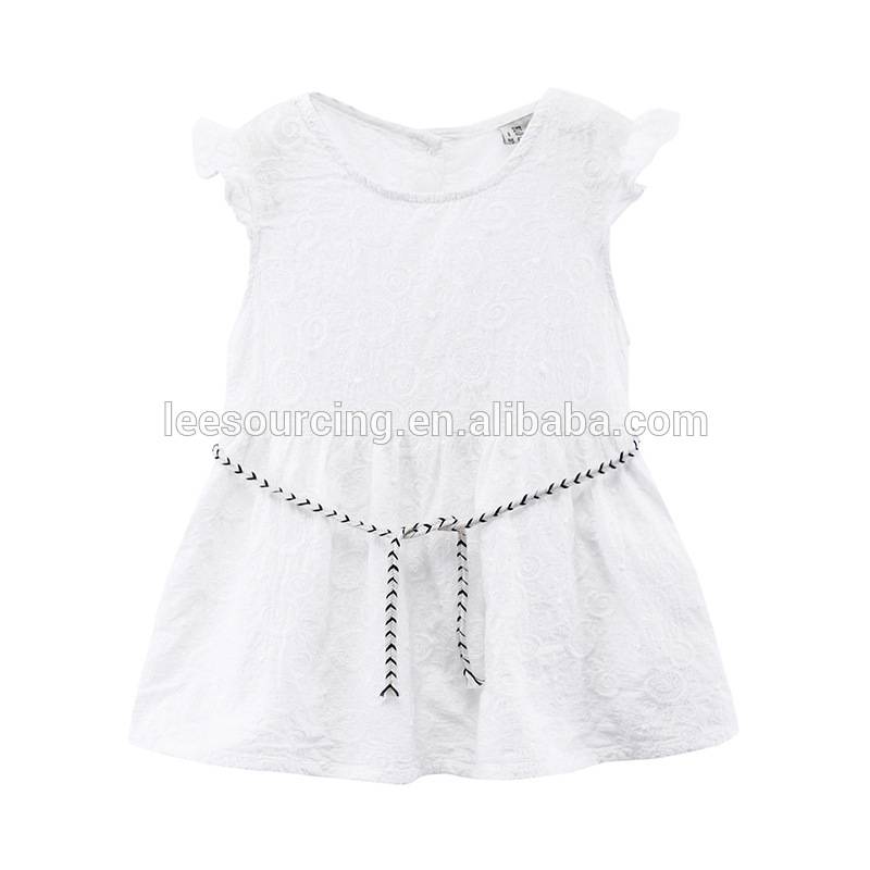 Kids baby clothing girls plain white dresses new model with belt baby girl dress