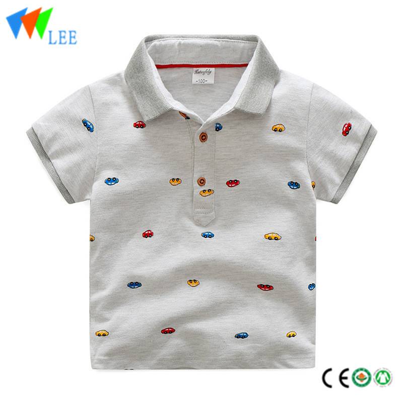 детска риза с къси ръкави къс ръкав ревера топчета памук отпечатани малък автомобил