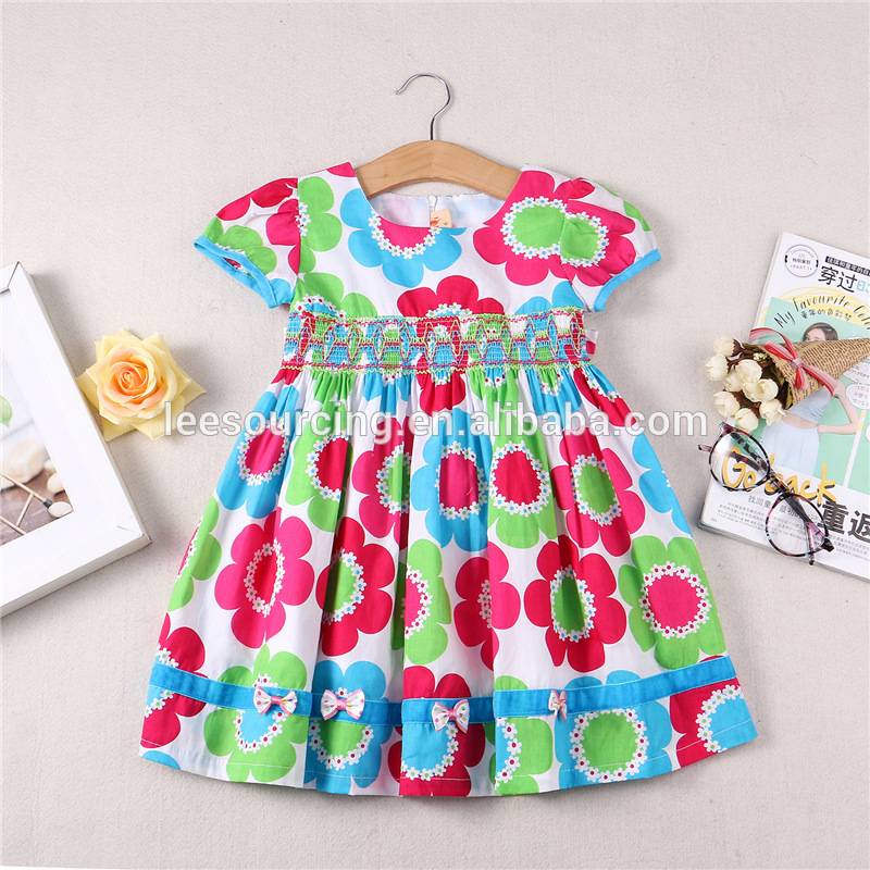 Beautiful flower printing summer girls wholesale one piece cotton dress