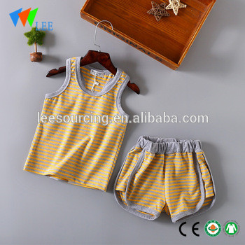 wholesale children boutique clothing baby boy stripe top vest shorts set