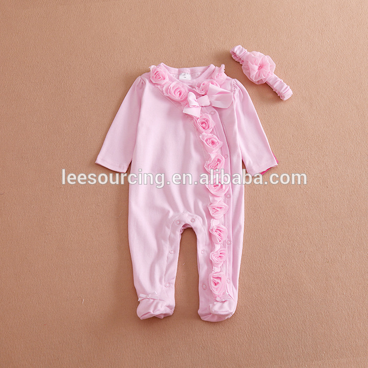 Summer baby girl 100%cotton lace romper set infant pink soft onesie