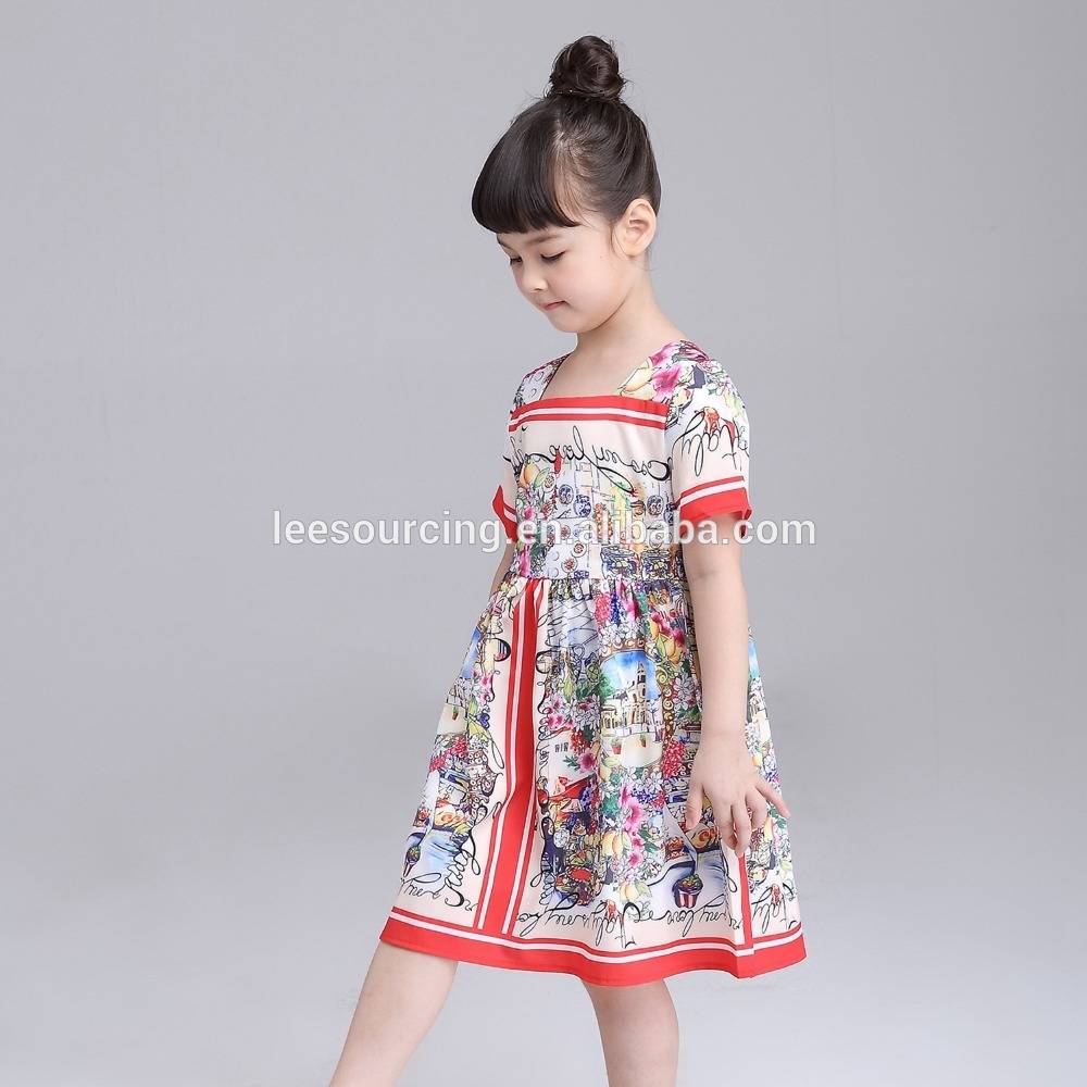 Children Girl cartoon printing Dress Girl party dress