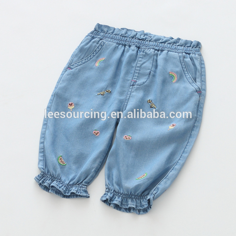 Factory Price Kids Pajama Set - Summer wholesale rainbow embroidery girls kids denim pants – LeeSourcing