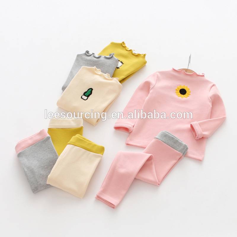 100% cotton high quality solid color autumn embroidery girls clothing sets