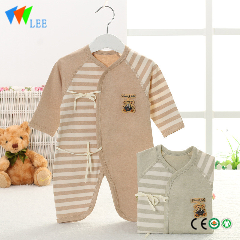 organic cotton baby romper long sleeve embroidered bear