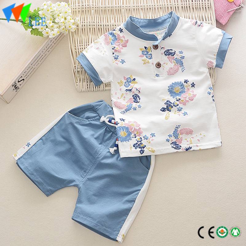 100% cotton baby boy clothes set short sleeve and shorts print flower
