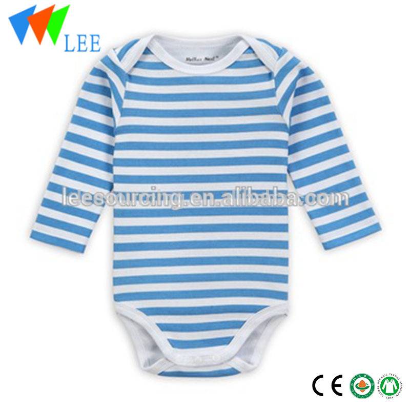 Wholesale Baby Romper Blue & White Stripes Pattern Long Sleeves Onesie Baby Bodysuit Jumper