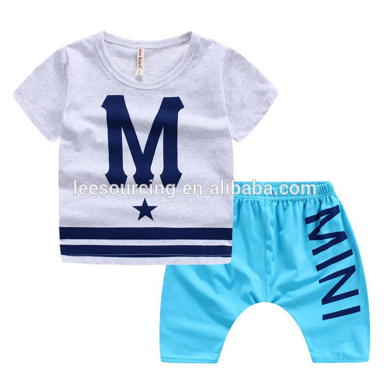 Wholesale summer 2-7Y little boy short sleeves oem printing t shirt and pants set kids clothing clothes
