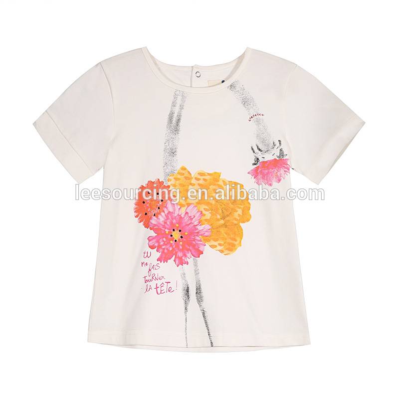 Hot sale pretty girls flower printed short sleeve t shirt baby girl t shirt design