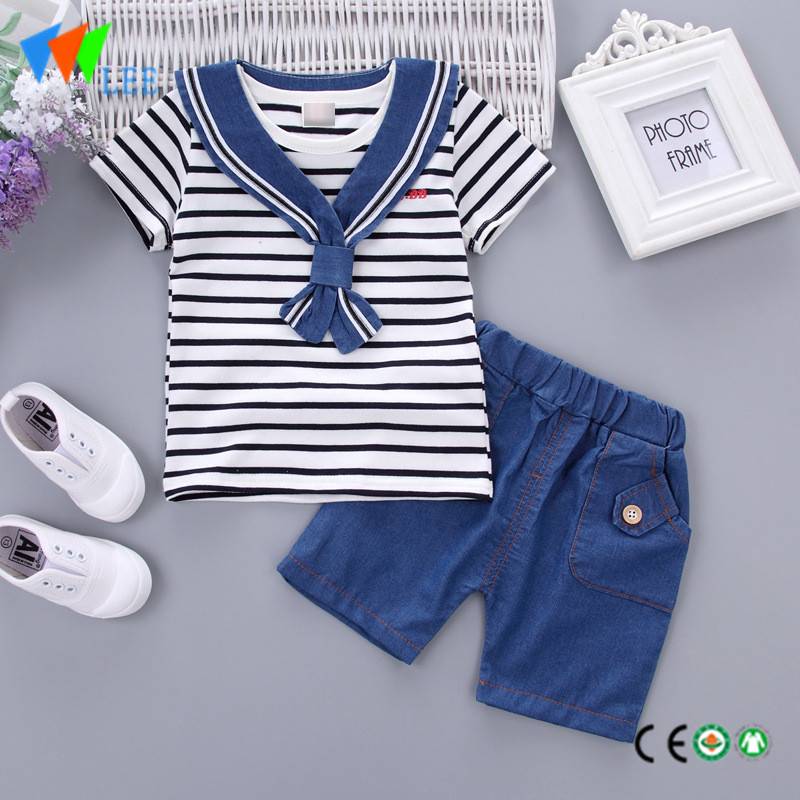 100%cotton baby boy clothes set summer short sleeve and shorts mariner style