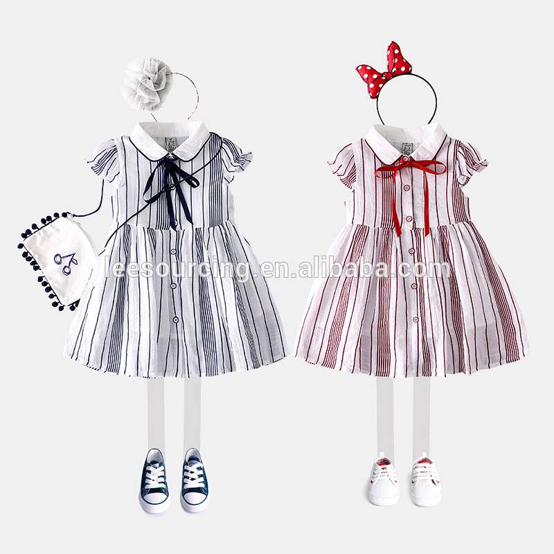 Sommer europa stil baby pige bomuldstrøje kjole stribe kjole til skole pige