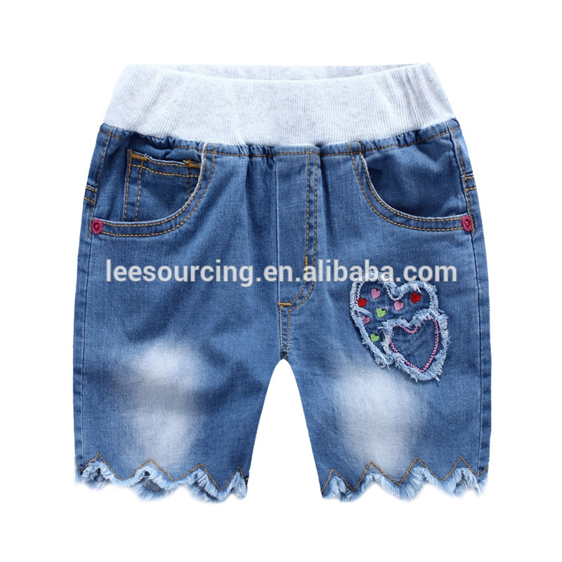 Hot sale distressed girls shorts lovely baby girls ripped ruffle jeans shorts