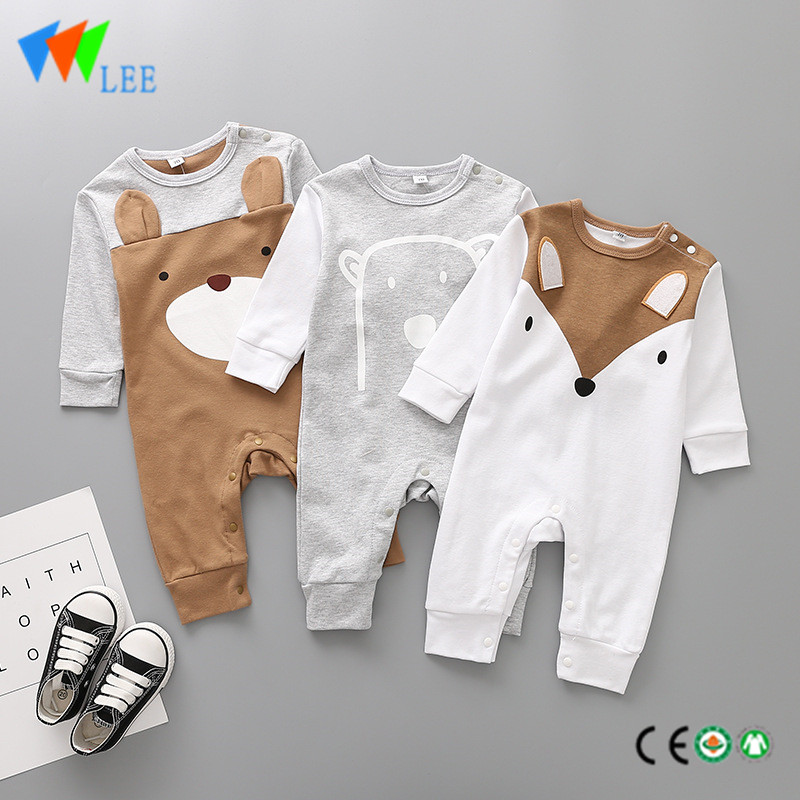 100% cotton O/neck comfortable cute baby long sleeve printing romper high quality printed bear