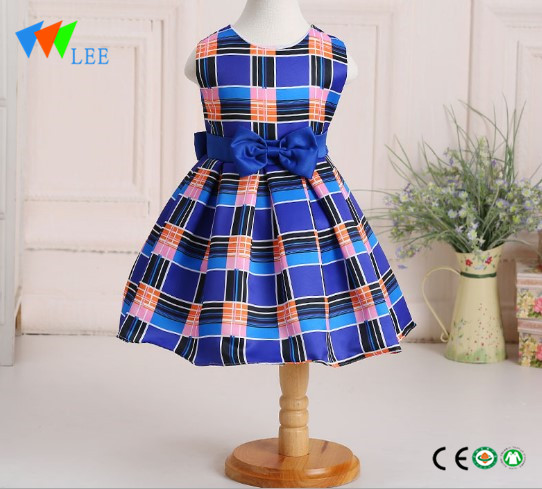 children girl checkered long dress for child with bowknot