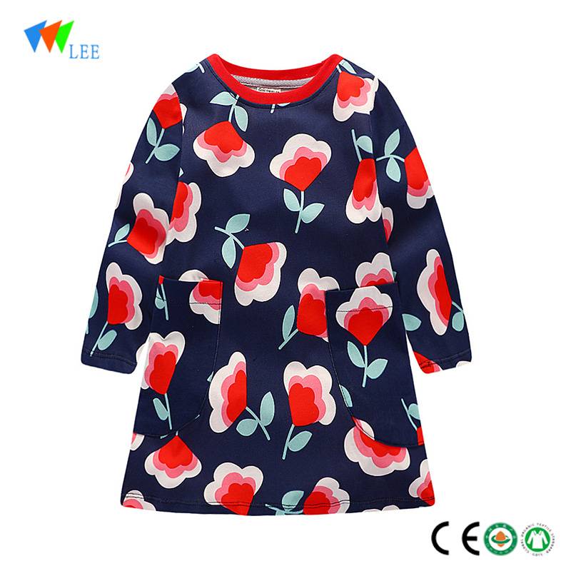 Factory best selling Kids Girls Wool Coat - Toddler kids flower printed dress cotton baby modern girl dress wholesale – LeeSourcing