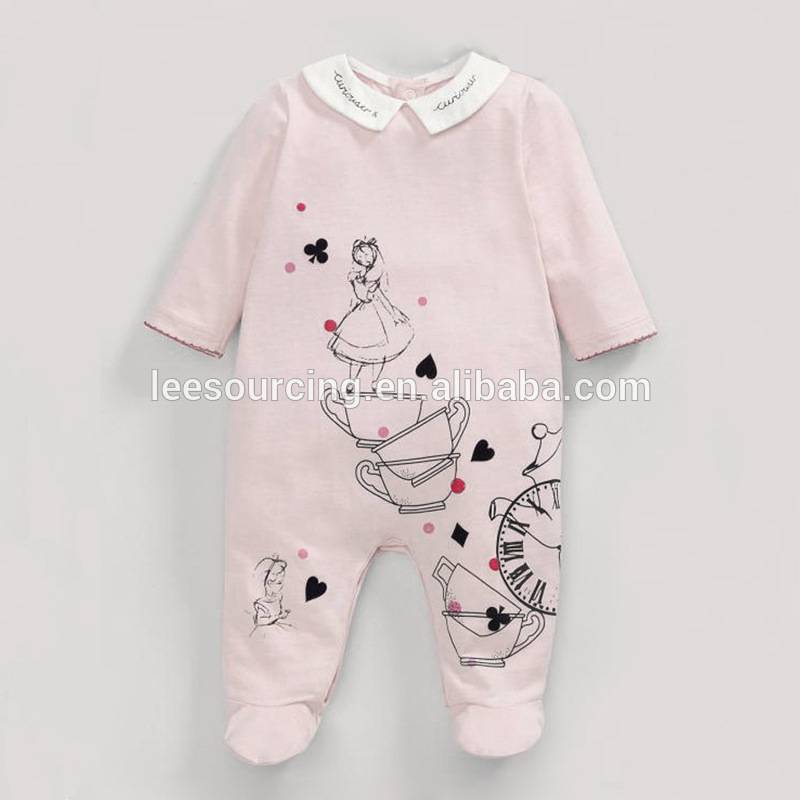 High quality 100% cotton newborn baby clothing footed one piece long sleeve baby romper