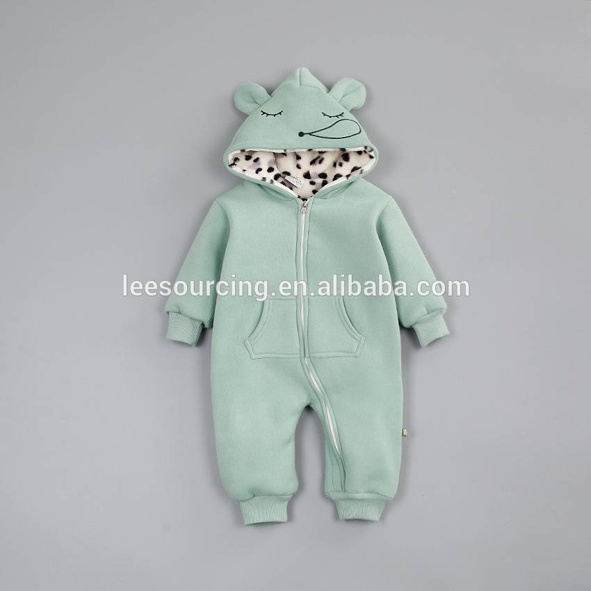 Solid color zip thickened baby bodysuits for winter