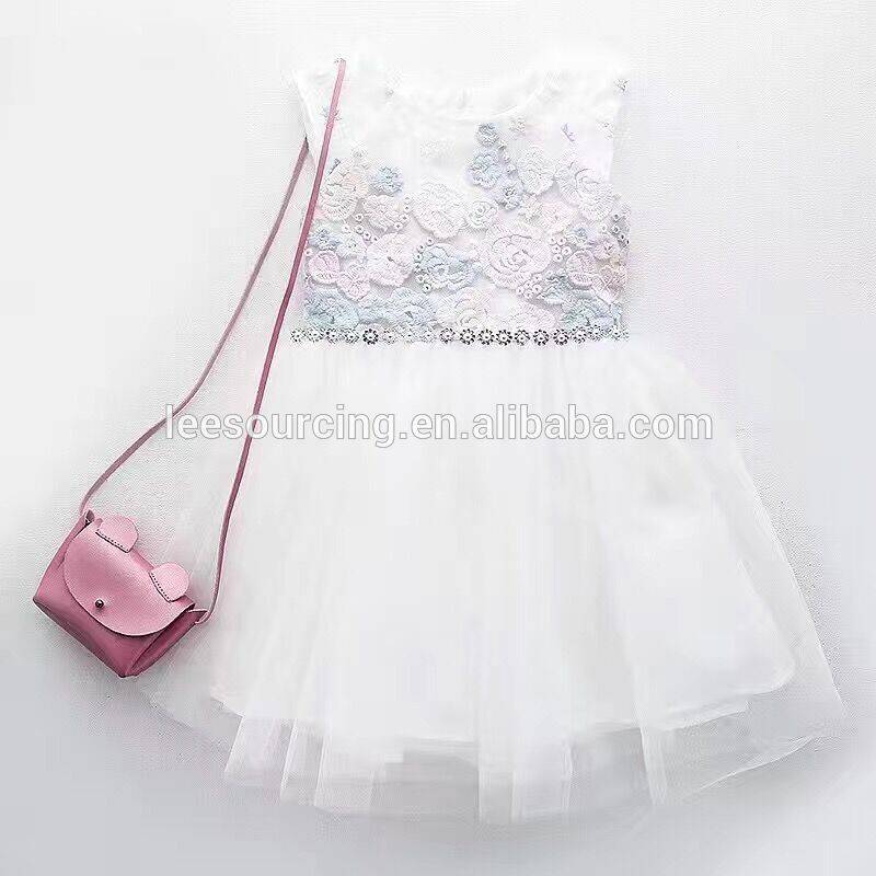 Summer boutique girl clothing lace flower tulle baby girls party dress design