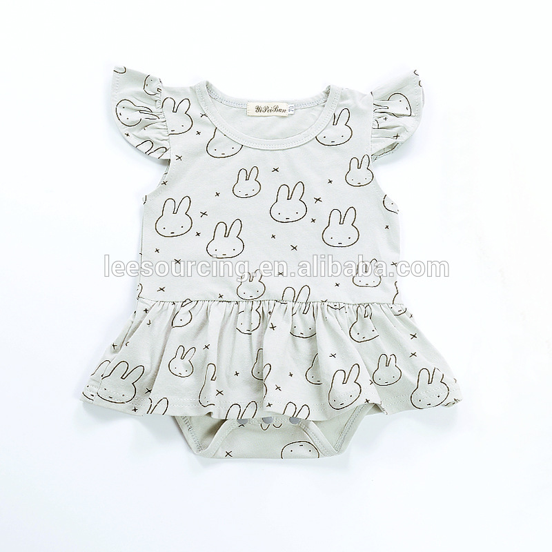 New design summer baby girl ruffle romper infant rabbit printed cotton bodysuit