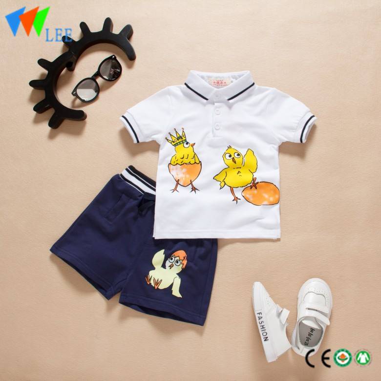 100%cotton baby boy clothes set summer short sleeve and shorts printed chicking