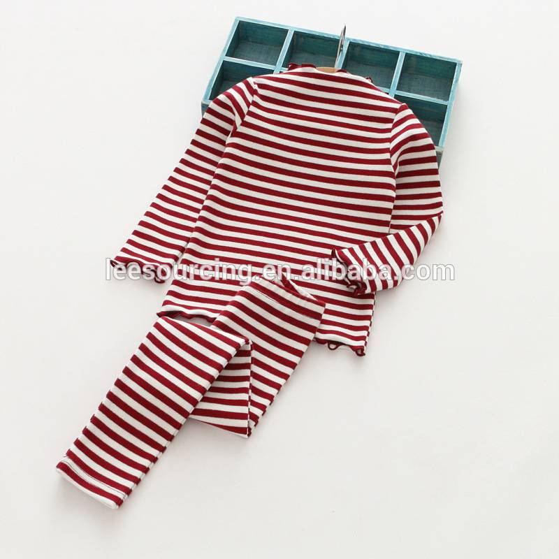 Wholesale simple stripe cotton soft two pieces set girl pajamas