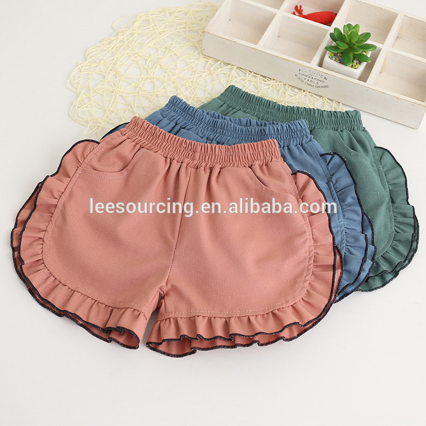 High quality pure color summer girls ruffle shorts