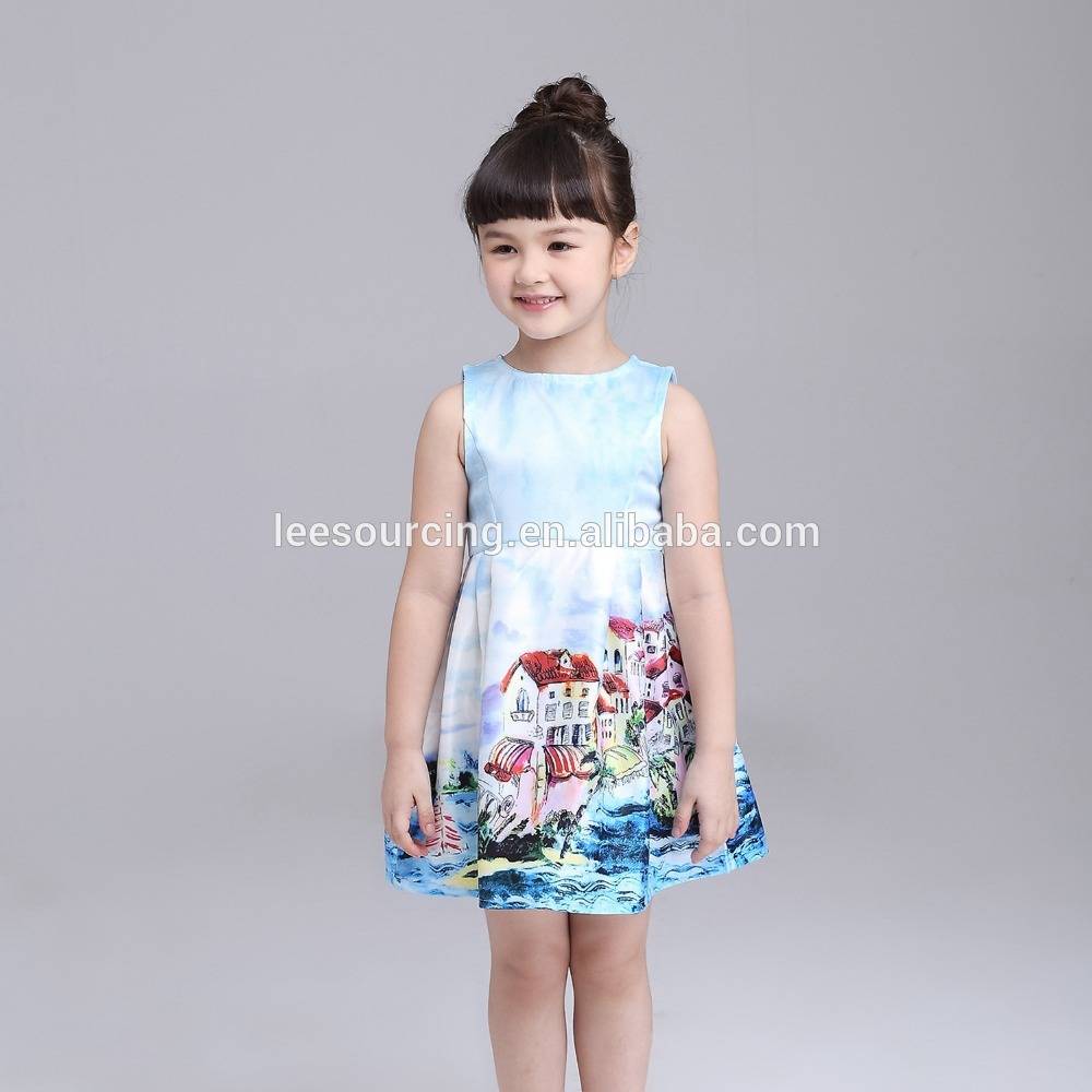 New Girls kids summer western dresses natural style cotton printing party dress