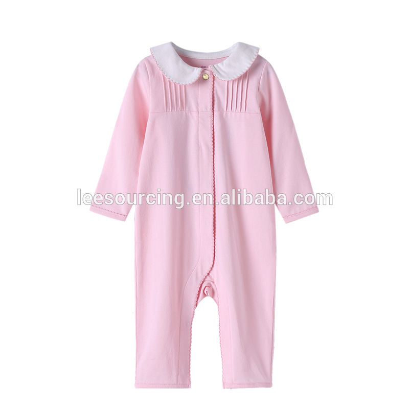 Sweet style solid color doll collar long sleeve baby cotton playsuit