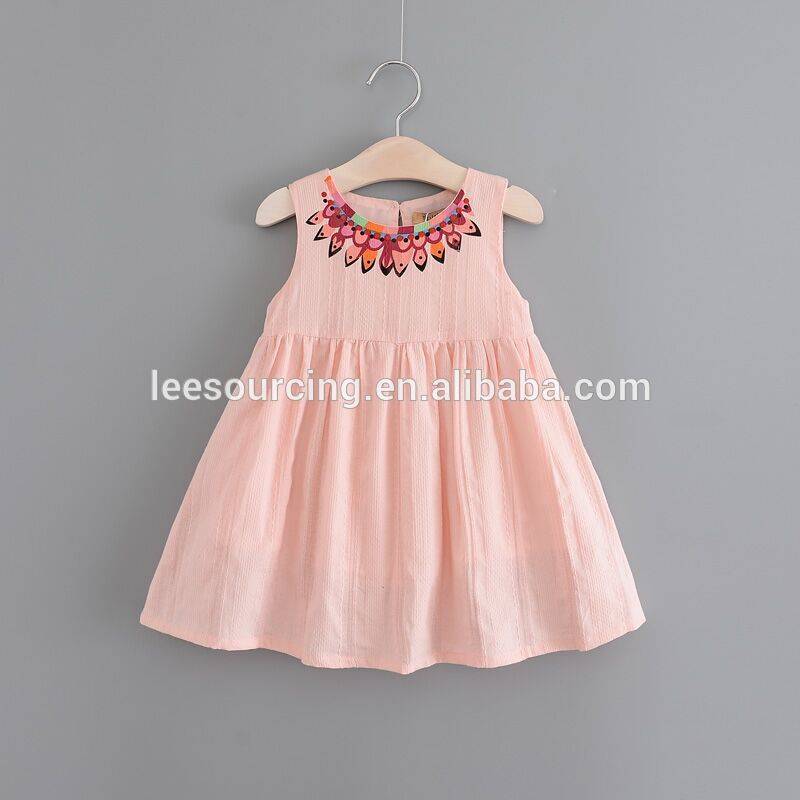 High quality pure color no sleeve cotton baby girls dress