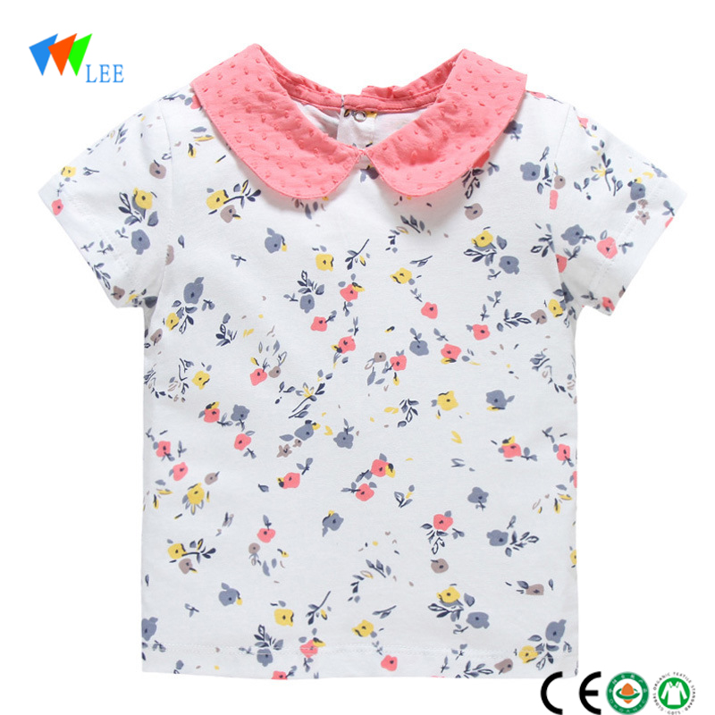 china manufacture children new fashion short sleeve with flower cotton sweet girl t-shirt