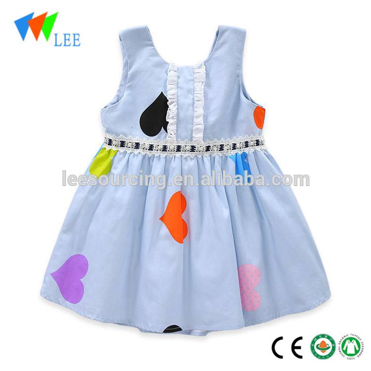деца симпатична големо срце печатење повик носат памук бебе девојка фустани smocked