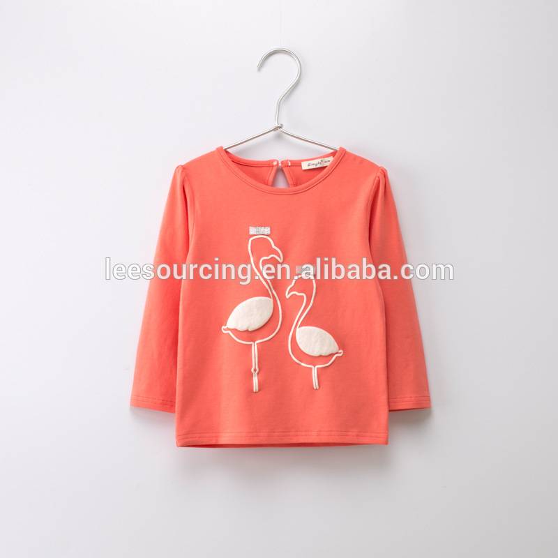 Wholesale cartoon round neck solid color baby girls long sleeve t shirt